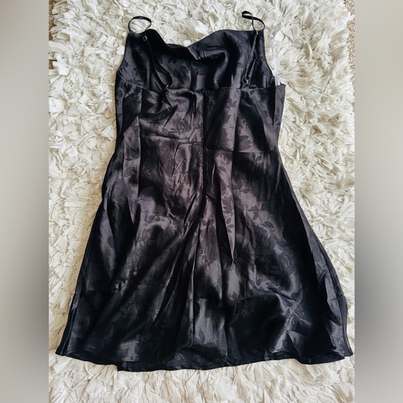 NWT Lulus Close to Your Heart Black Satin Jacquard Cowl Neck Slip Dress - Picture 6 of 10